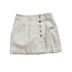 Button-Front White Denim Mini Skirt